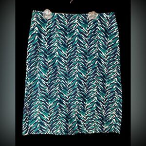 Talbots Teal and Navy Patterned Skirt